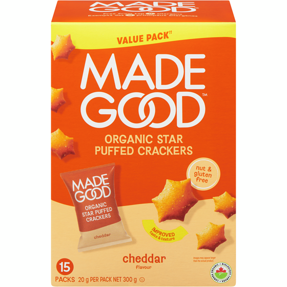 Made Good Star Puffed Crackers Cheddar Flavour 300 g, $4.33/100g