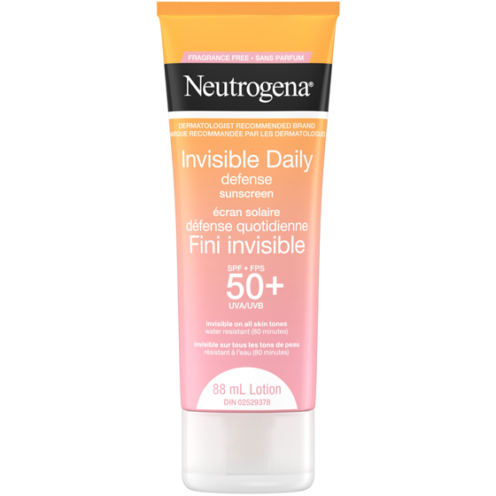 Neutrogena Lotion écran solaire sans parfum  Défense quotidienne Fini invisible FPS 50, complexe antioxydant, sans oxybenzone, résistant à l'eau, invisible sur tous les tons de peau, protection contre le soleil et les effets de l'environnement 88 ml, 21,58 $/100ml