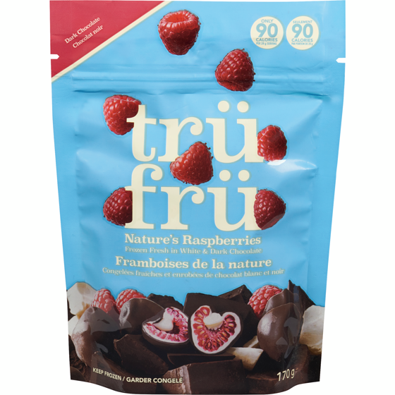 trufru Framboises de la nature, congelées fraiches et enrobées de chocolat blanc et noir 170 g, 5,29 $/100g