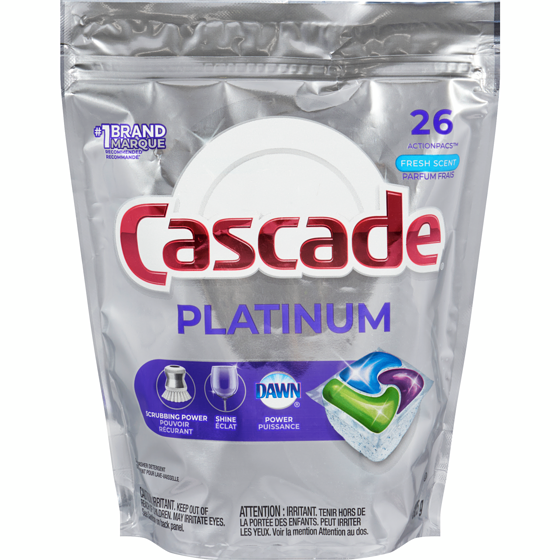 Cascade Détergent pour lave-vaisselle Platinum, parfum frais, 26 Action Pacs 26 ea, 0,58 $/1ch