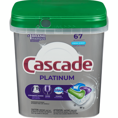 Cascade Détergent pour lave-vaisselle Platinum, parfum frais, 67 pièces 67 ea, 0,30 $/1ch