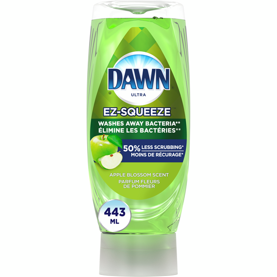 Dawn Savon à vaisselle Ultra EZ-Squeeze, détergent à vaisselle liquide, élimine les bactéries, parfum Fleurs de pommier 443 ml, 0,90 $/100ml