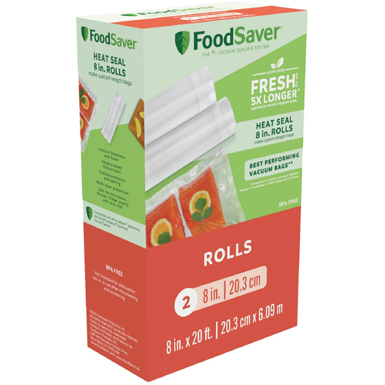 Food Saver Rouleaux d'emballage sous vide 8 po x 20 pi, emballage double 1 ea, 30,00 $/1ch