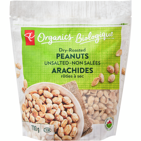PC Organics Dry-Roasted Peanuts, Unsalted 700 g, $1.50/100g
