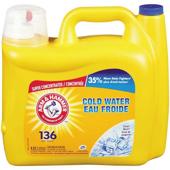 Arm & Hammer Cold Water Laundry Detergent Liquid Soap, Clean Burst, 136 Loads 4.02 l, $0.41/100ml