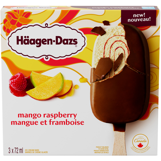 Häagen-Dazs Barres de crème glacée Mangue et framboise 216 ml, 2,55 $/100ml