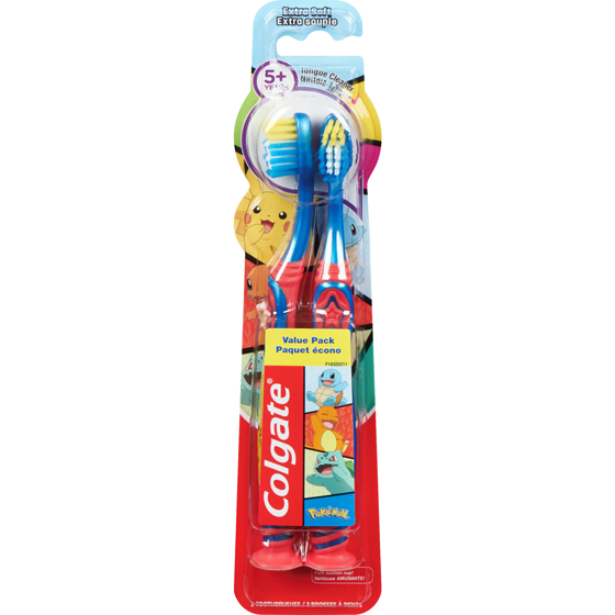 Colgate Brosse à dents extra souple pour enfants Colgate Pokémon, pour enfants de 5 ans+, paquet de 2 2 ea, 4,00 $/1ch