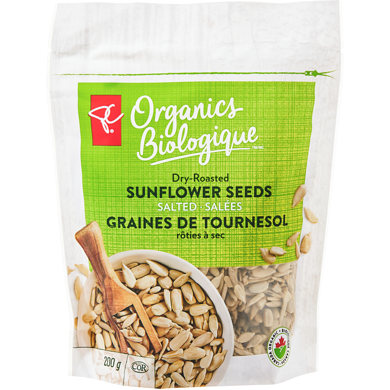 PC Organics Dry-Roasted Salted Sunflower Seeds 200 g, $1.65/100g