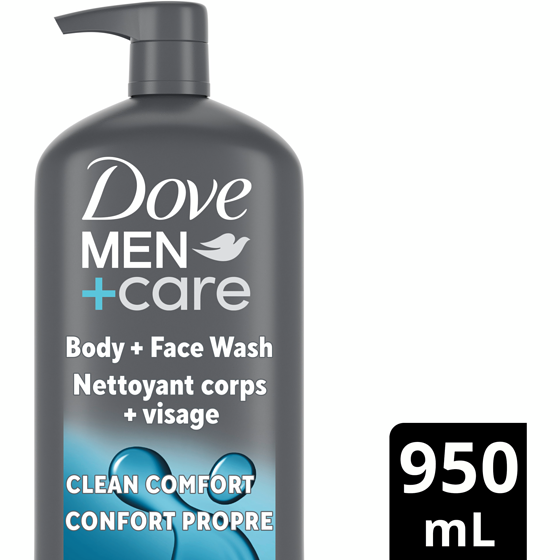 Dove Men+Care Hydrating Clean Comfort Body and Face Wash for Men with Pump 950 ml, $1.79/100ml