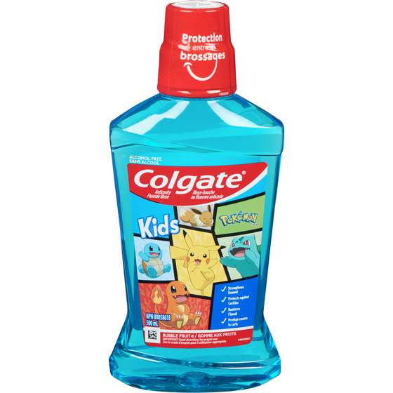 Colgate Kids rince-bouche au fluorure anticarie pokémon gomme aux fruits 500 ml, 1,60 $/100ml