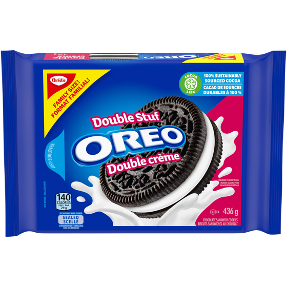 Christie Biscuits-sandwiches au chocolat OREO Double crème, format familial 436 g, 1,49 $/100g