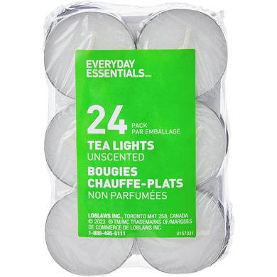 Everyday Essentials Tea Lights Unscented, 24-Pack 1 ea, $3.00/1ea