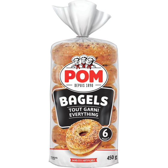 POM Bagels Tout garni 450 g, 1,22 $/100g