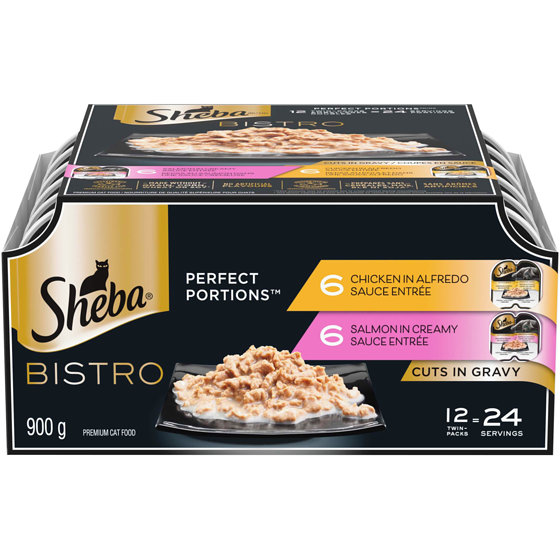 Sheba Bistro Perfect Portions Adult Wet Cat Food Cuts in Gravy, Chicken in Alfredo Sauce & Salmon in Cream Sauce Variety Pack 900 g, $2.33/100g