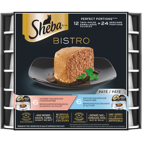 Sheba Bistro Perfect Portions Adult Wet Cat Food Paté, Salmon & Chicken and Salmon & Tuna Variety Pack 900 g, $2.33/100g