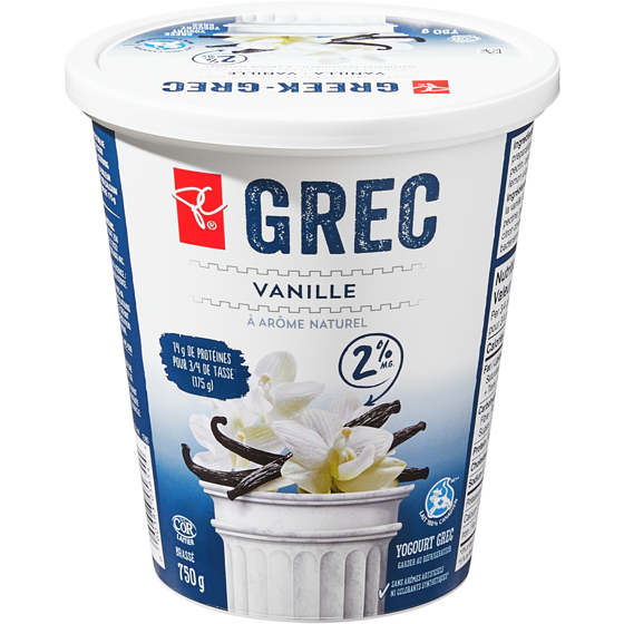 le Choix du Président Yogourt grec à 2 % de M.G., vanille 750 g, 0,73 $/100g