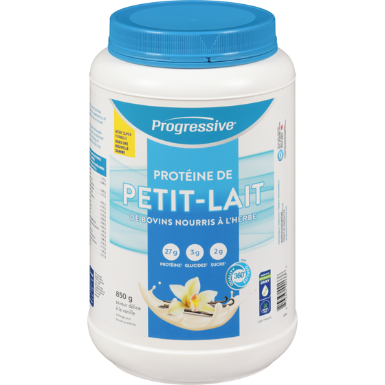 Progressive Protéine de petit-lait mélange pour boisson protéinée de bovins nourris à l'herbe saveur délice à la vanille 850 g, 52,94 $/100g
