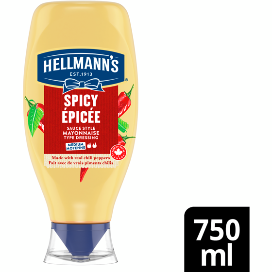 Hellmann’s Sauce Style Mayonnaise faite avec de vrais piments chilis  750 ml, 0,80 $/100ml