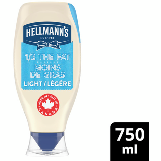 Hellmann’s Sauce Style Mayonnaise condiment pour frites, burgers, salades Légère 1/2 Moins de Gras  750 ml, 0,80 $/100ml