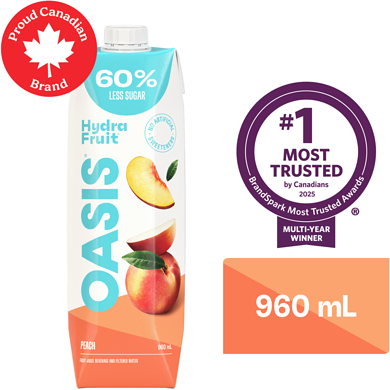 Oasis Hydrafruit Peach Beverage 960 ml, $0.26/100ml