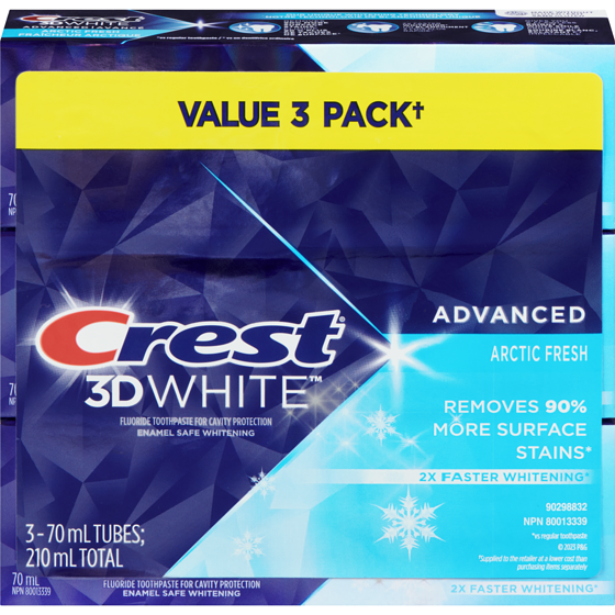 Crest 3D White Advanced Toothpaste, Arctic Fresh, 3 Pack 210 ml, $5.47/100ml
