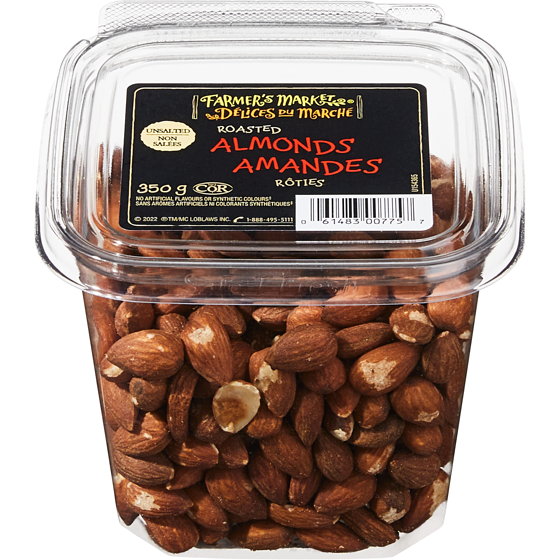 Farmer's Market Unsalted Roasted Almonds 350 g, $4.00/100g