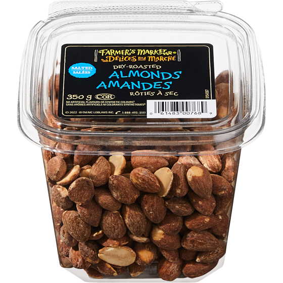 Farmer's Market Salted Dry-Roasted Almonds 350 g, $3.43/100g