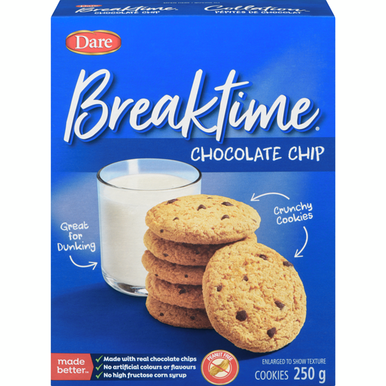 Dare Breaktime Chocolatey Chip Cookies 250 g, $0.68/100g