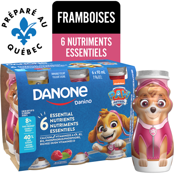 Danone Yogourt à boire pour enfants, framboises, format économique avec 6 bouteilles 558 ml, 0,68 $/100ml