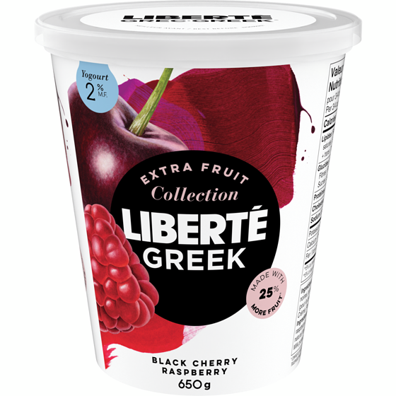 Liberte Greek 2% Extra Fruit Black Cherry Raspberry, High Protein 650 g, $1.23/100g