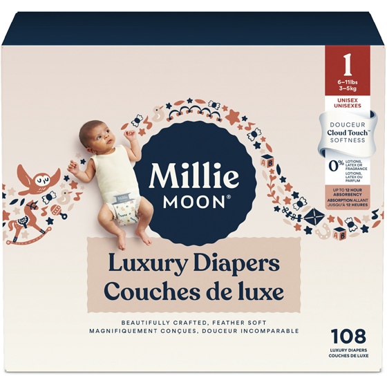 Millie Moon Luxury Diapers - Size 1, 108 Count 108x1.0 ea, $0.28/1ea