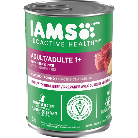 Iams Nourriture humide pour chiens adultes PROACTIVE HEALTH avec bœuf et riz, hachis classique 369 g, 0,76 $/100g