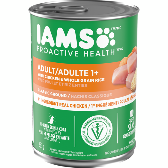 Iams Nourriture humide pour chiens adultes PROACTIVE HEALTH avec poulet et riz entier, hachis classique 369 g, 0,76 $/100g