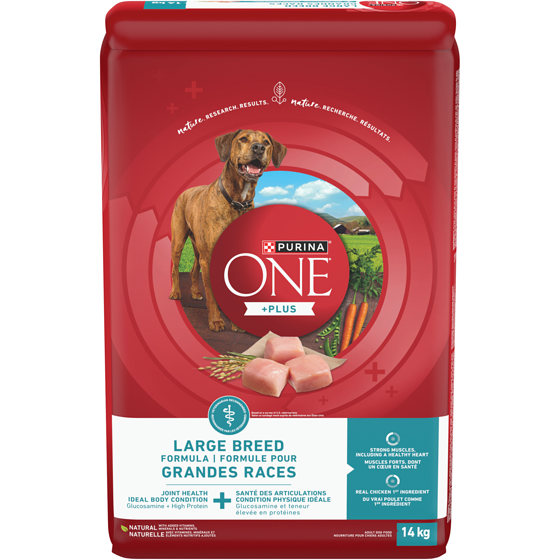 Purina ONE +Plus Formule pour Grandes Races Poulet, Nourriture Sèche pour Chiens 14 kg 14 kg, 0,36 $/100g