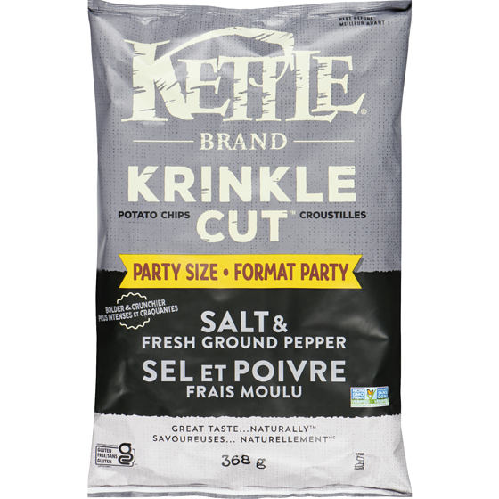 Kettle Brand Krinkle cut croustilles sel et poivre frais moulu format party 368 g, 1,83 $/100g