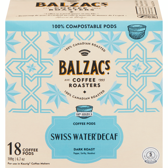 Balzac's Swiss Water Coffee Pods Decaf Stout Roast Dark, Daring 18 ea, $1.17/1ea