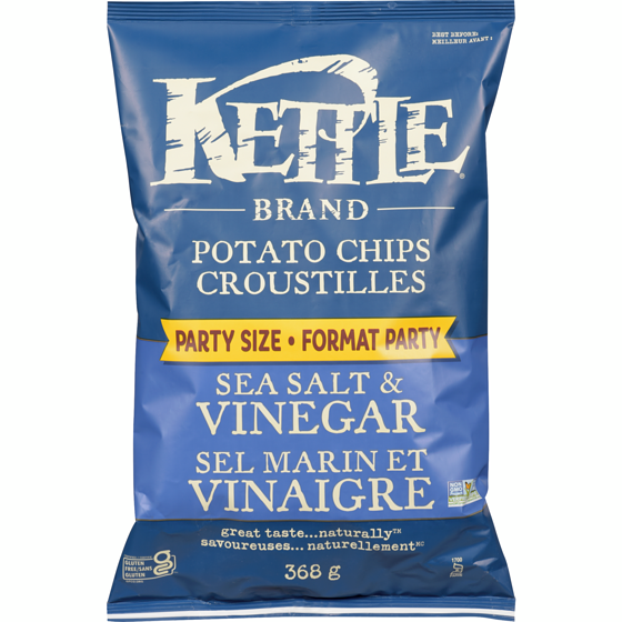 Kettle Potato Chips Sea Salt & Vinegar Party Size 368 g, $1.83/100g