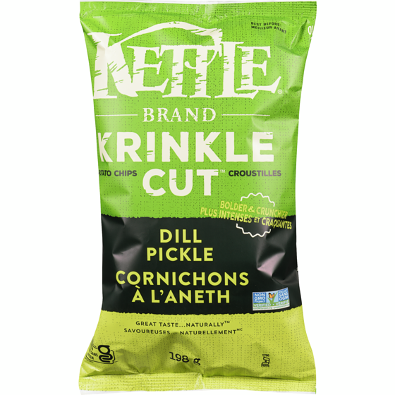 Kettle Brand Krinkle cut croustilles cornichons à l'aneth 198 g, 2,42 $/100g