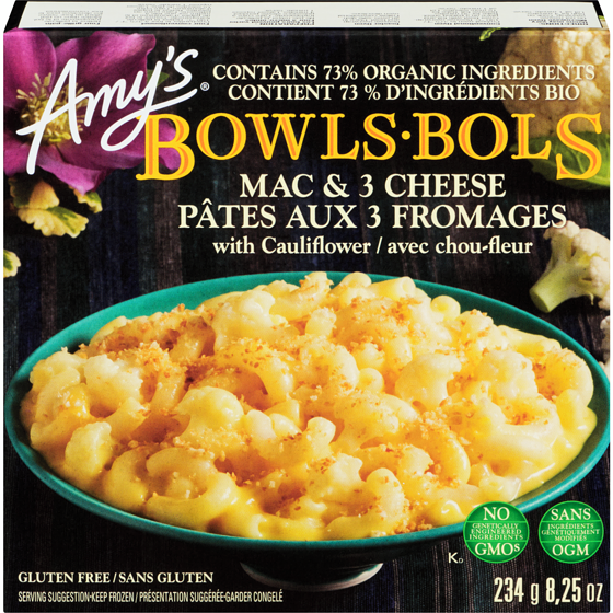 Amys Pâtes aux 3 fromages avec chou-fleur bols sans gluten 234 g, 2,77 $/100g