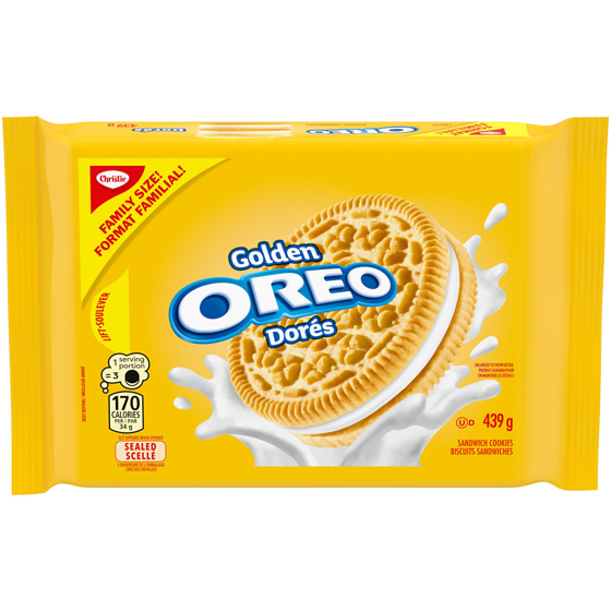 Christie OREO Golden Sandwich Cookies, 1 Family Size Resealable Pack 439 g, $1.48/100g