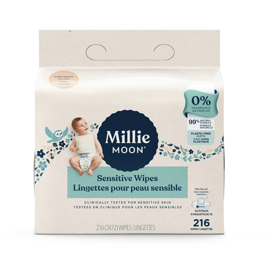 Millie Moon Lingettes pour peau sensible - 3x72 emballages, 216 lingettes 216 ea, 0,04 $/1ch