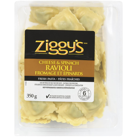 Ziggy's Cheese & Spinach Ravioli  350 g, $1.71/100g