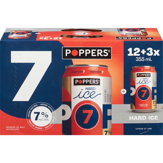 Poppers Hard ice boisson de malt alcoolisée citron et lime (Pièce d’identité requise au moment du ramassage) 15x355.0 ml, 0,45 $/100ml