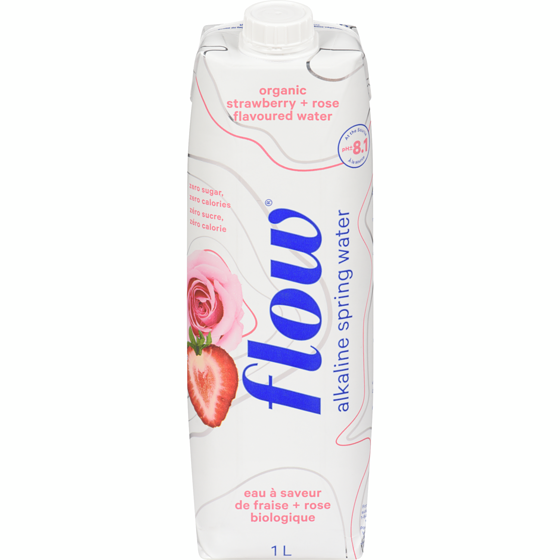 Flow Water Alkaline Spring Water Organic Strawberry + Rose Flavoured Water 1 l, $0.35/100ml