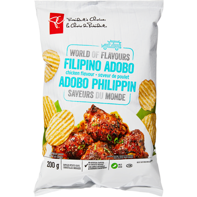 President's Choice World of Flavours Filipino Adobo Chicken Flavour Rippled Potato Chips 200 g, $1.50/100g