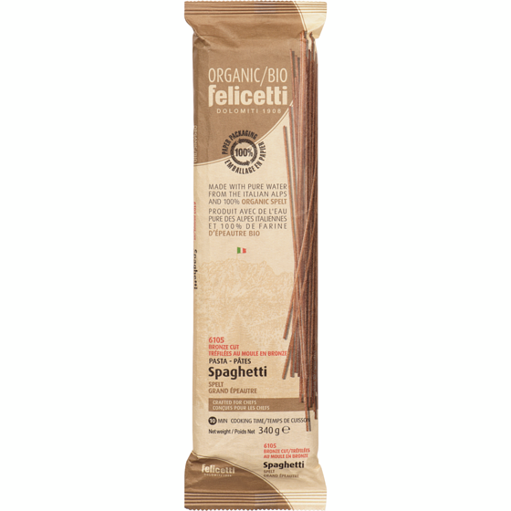 Felicetti Pâtes biologiques à base de farine de blé grand épeautre complet spaghetti 340 g, 0,97 $/100g
