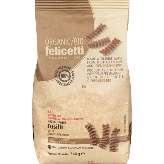 Felicetti Pâtes biologiques à base de farine de blé grand épeautre complet fusilli 340 g, 0,97 $/100g