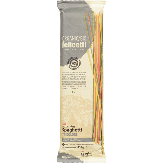 Felicetti Organic Durum Wheat Semolina Pasta With Tomatoes And Spinach Spaghetti 454 g, $0.77/100g