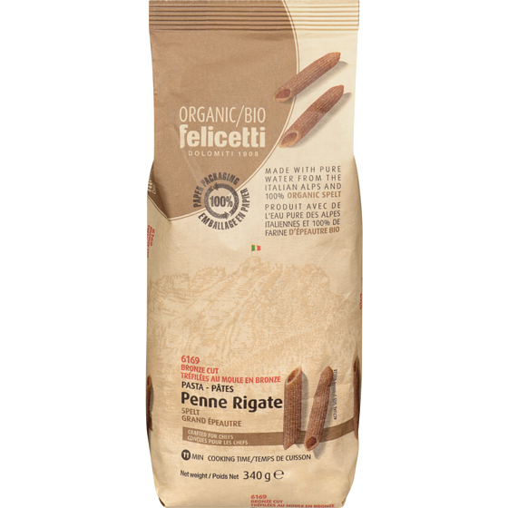 Felicetti Pâtes biologiques à base de farine de blé grand épeautre complet penne rigate 340 g, 1,03 $/100g