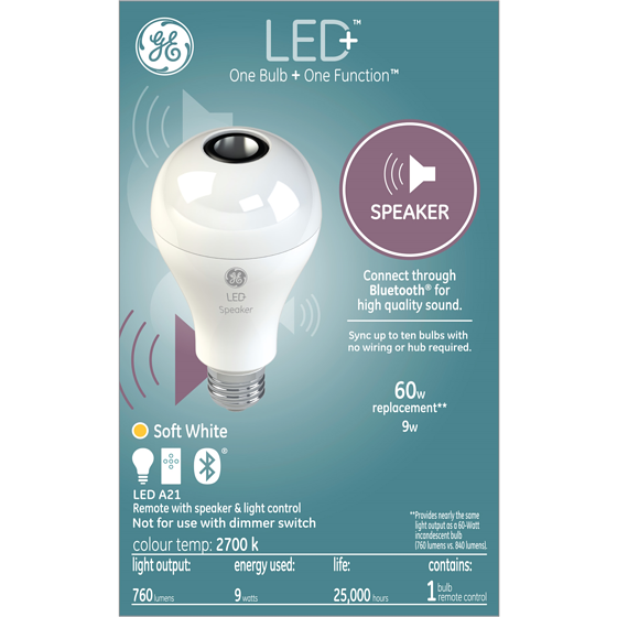 GE LED+ 9W-60W A21 Soft White Speaker 1PK 1 ea, $50.00/1ea